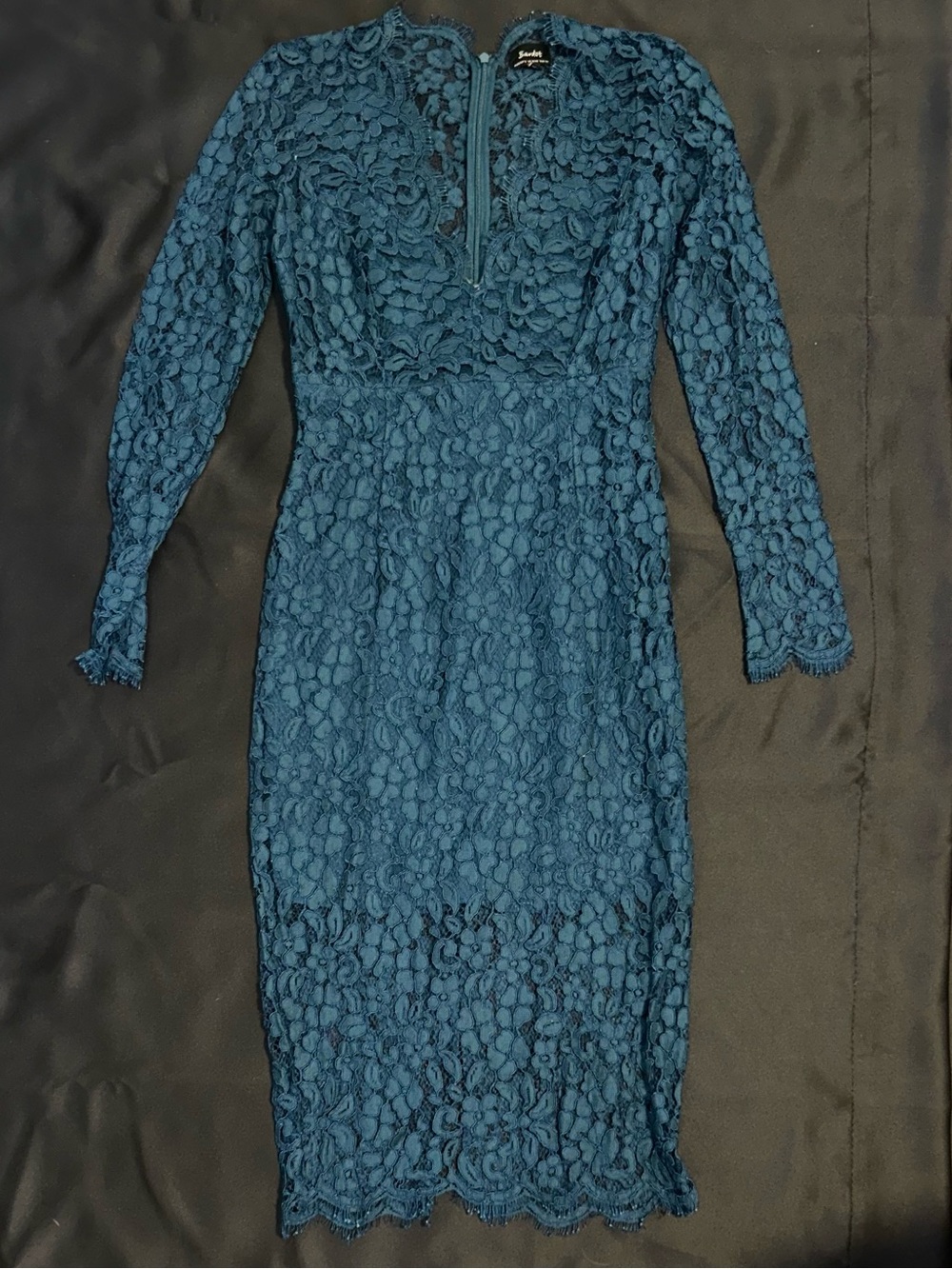 Bardot Teal Floral Lace Long-Sleeve Sheath Dress